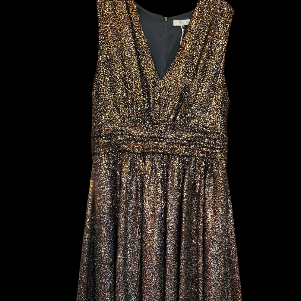 NWT Halston texture sequin black/gold sz14